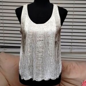 Beulah highlow sleeveless blouse with bead design throughout Sz S Good condition
